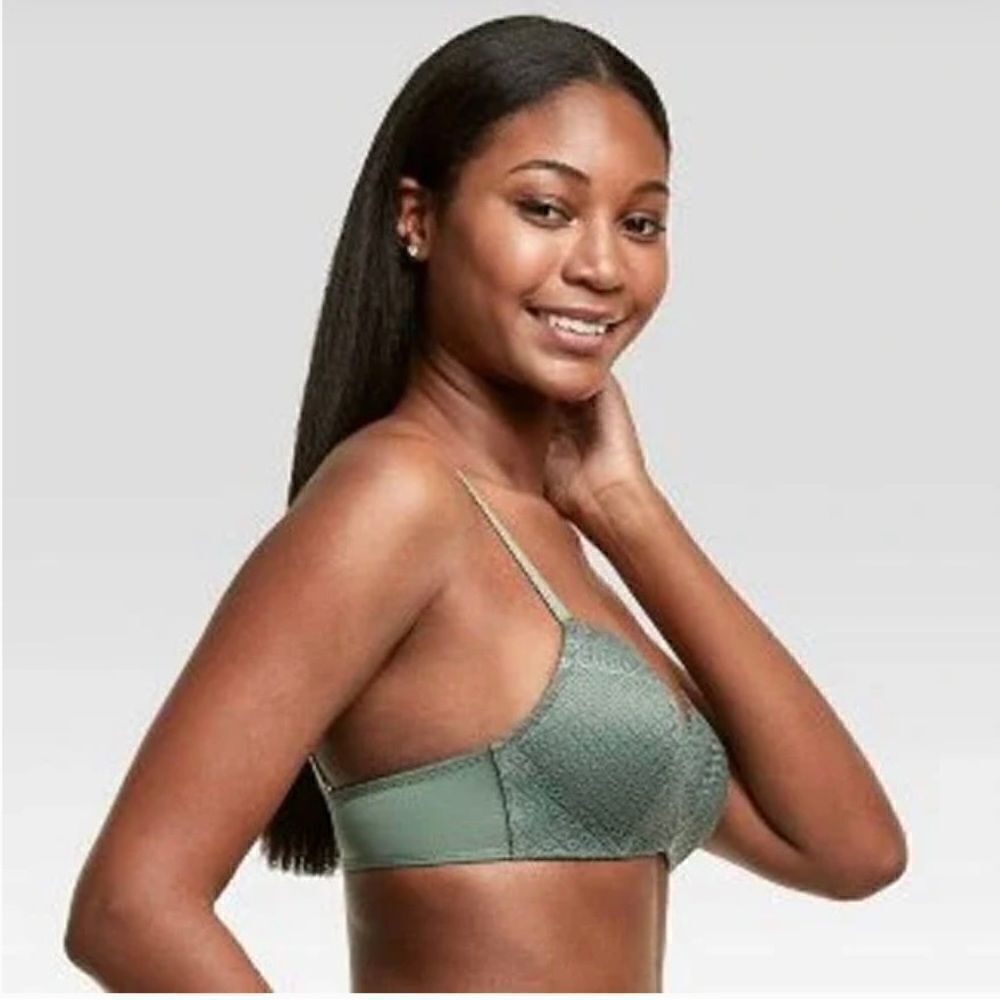 Maidenform Self Expressions Wireless Bra 36C  Olive Green Lace Convertible Strap